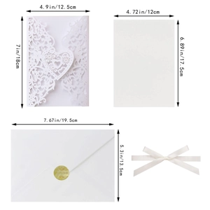 Partecipazione matrimonio laser cut cuore con dimensioni di carta e busta incluse