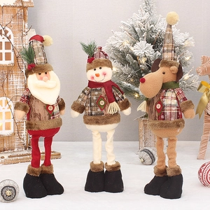 Christmas standing plush doll set with Santa, Snowman and Reindeer in plaid outfits