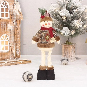 Telescopic Christmas snowman doll with plaid hat and snowflake sweater for festive decor