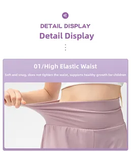 Detail view of high elastic waistband on girls' quick-dry rose purple sports pants