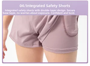 Detail of girls' lilac sports shorts featuring a built-in liner and side phone pocket