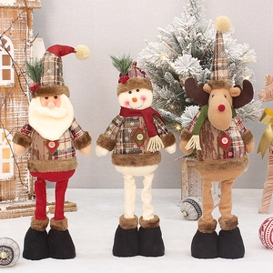 Three Christmas plush dolls with Santa, Snowman and Reindeer in Scottish plaid outfits