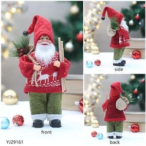 Front side and back views of a 12-inch standing Santa Claus doll with knitted sweater