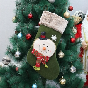 Christmas Stocking Large Faux Fur Cuff 3D Santa Snowman Reindeer Applique Candy Gift Bag Holiday Fireplace Hanging Decor