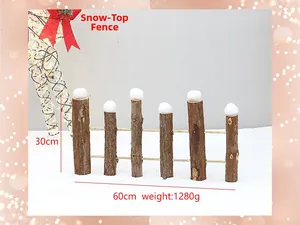 Foldable wooden Christmas tree fence with white snowballs, size 30x60cm, weight 1280g