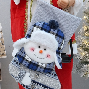 Knitted Christmas stocking with 3D snowman figure and bells for holiday tree decoration