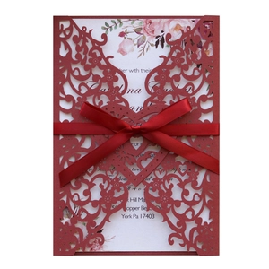 Biglietti D Invito Per Matrimonio Eleganti Tagliati Al Laser Con Cuore In Carta Perla Artificialta Copertina A Fiori Cavo Fiocco Di Nastro