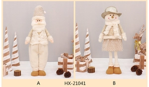 Detailed plush Christmas figurines in light beige with snowflake embroidery and pearl buttons