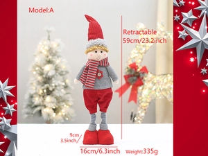 Detail of 59cm retractable Christmas elf doll showing dimensions and knitted red hat