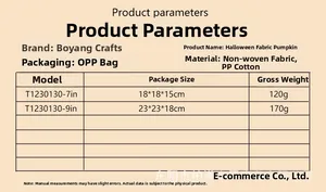 Detailed Halloween pumpkin specifications showing non-woven material and sizes