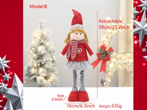 Detail showing a 59cm retractable Christmas girl doll with a red knit hat and scarf