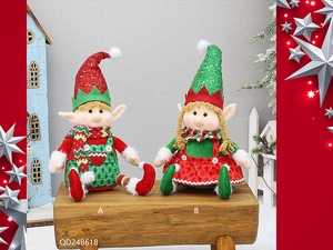 Detailansicht der Weihnachts-Elfenpuppen mit glitzernden Paillettenmützen und festlichem Design