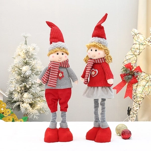 Retractable Christmas Gnome Doll Red Gray Knitted Plush Figurine For Home Holiday Party Decoration New Year Xmas Ornament