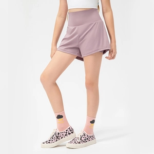 Girls purple high-waisted 2-in-1 quick-dry sports shorts for tennis and running