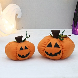 Halloween Plush Orange Pumpkin Decoration Ghost Face Spooky Jack-O-Lantern Fabric Stuffed Ornament For Bar Party Home Festive Decor