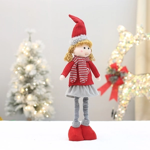 59cm telescopic Christmas girl doll with red sweater and striped scarf for home decor