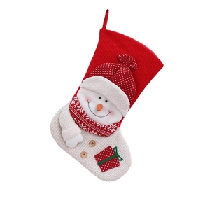 18-inch red knit Christmas stocking with 3D snowman character and wooden button details