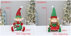 Detailansicht von 38cm Weihnachts-Elf Plüschpuppen in festlicher roter und grüner Kleidung