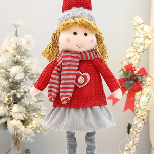 59cm extendable Christmas girl doll with knitted hat and red sweater for holiday decoration