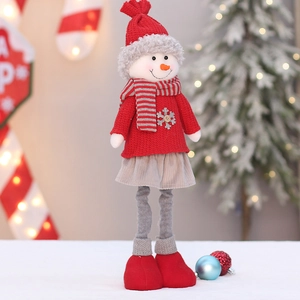 Stehende ausziehbare Weihnachts-Schneemann-Figur in rotem Strickpullover für die Deko