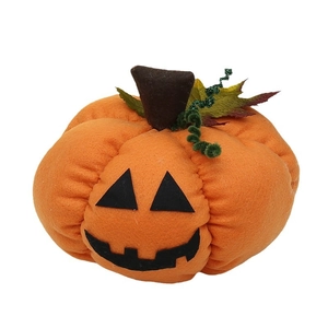 7 and 9 inch Halloween orange fabric pumpkin plush decor with spooky face for disco bar