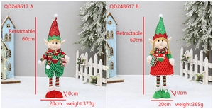 Detail der ausziehbaren Weihnachts-Elf-Plüschpuppen mit Größenanpassung und Stoffen