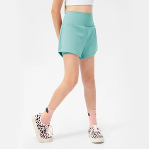 Girls mint green high waist loose layered sports shorts for running and training