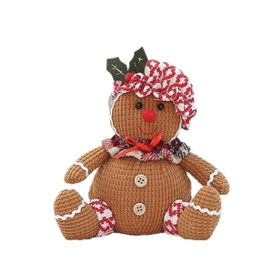 Lebkuchenmann Plüschfigur aus braunem Cord als Weihnachtsbaumschmuck mit roter Mütze