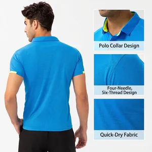 Bright blue men's sport POLO shirt with breathable quick-dry fabric and collar detail