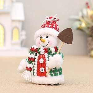 Mini bonhomme de neige de Noël en peluche avec bonnet à carreaux et écharpe