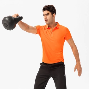 Bright orange men's breathable polo shirt for sports and fitness in a slim fit style