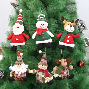 Christmas Tree Hanging Ornaments Plush Santa Claus Snowman Reindeer Doll Knit Plaid Fabric Holiday Home Party Decor Ornament