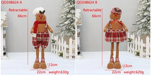 Christmas gingerbread doll pair with retractable legs in festive knit outfits, 66cm height