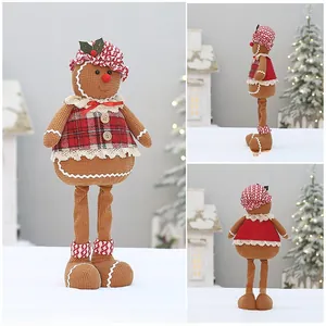 Detail view showing front, side, and back of long-legged gingerbread man Christmas doll