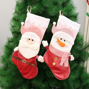Large Christmas Stocking With 3D Applique Santa Snowman Traditional Velvet Knitted Holiday Party Decoration Hanging Gift Bag