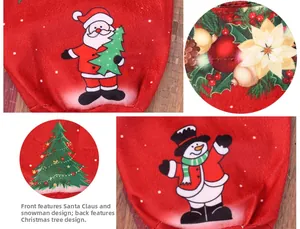 Detail of Christmas gift bag fabric showing festive Santa and snowman printed patterns