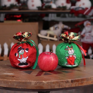 Christmas Cartoon Printed Drawstring Gift Bags Santa Snowman Reindeer Bear Candy Apple Packing Pouches Xmas Party Decorations