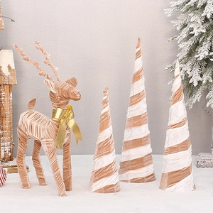 Christmas Fabric Wrapped Iron Reindeer Spire Tree Ornament Festive Winter Home Decoration Holiday Party Desktop Decor Gift