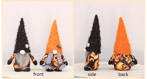 Front, side, and back views of 32cm Halloween gnomes with skull prints and pointed hats