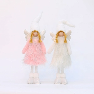 Pink and white plush Christmas angel dolls with retractable legs and glittering wings