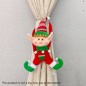 Fibbia per tende elfo di Natale con cappello a maglia a righe e design in peluche rosso verde