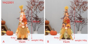 Detail showing autumn gnomes with sunflower and maple leaf patterns and size measurements
