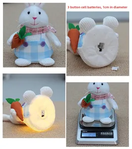 Luminous Easter bunny plush details showing battery compartment and weight