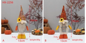 Detailed dimensions of 33cm tall Thanksgiving autumn gnomes with sunflower accents