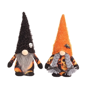 Halloween faceless gnomes with skull prints and pointed hats for spooky home decoration