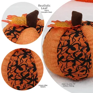 Detail of fabric pumpkin texture and premium PP cotton stuffing for Halloween decor