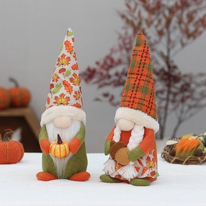 Fall harvest gnome plush set with sunflowers and pumpkins for Thanksgiving decor