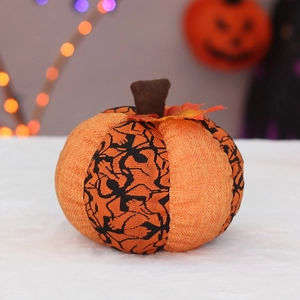 Halloween fabric pumpkin decoration with spider patterns and maple leaf for festive party