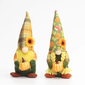 Set of two Thanksgiving harvest gnomes with sunflowers and pumpkins for home decor