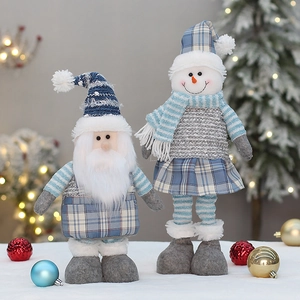 Blue fabric Christmas telescopic snowman and gnome plush dolls for festive holiday decoration